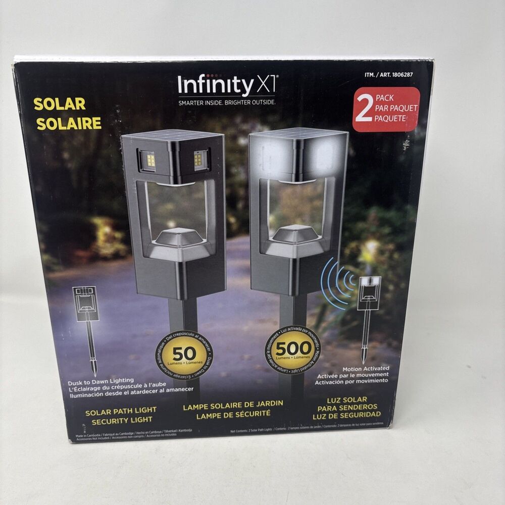 Infinity X1 Solar Motion Path Lights 500 Lumens 2 Pack Outdoor NEW
